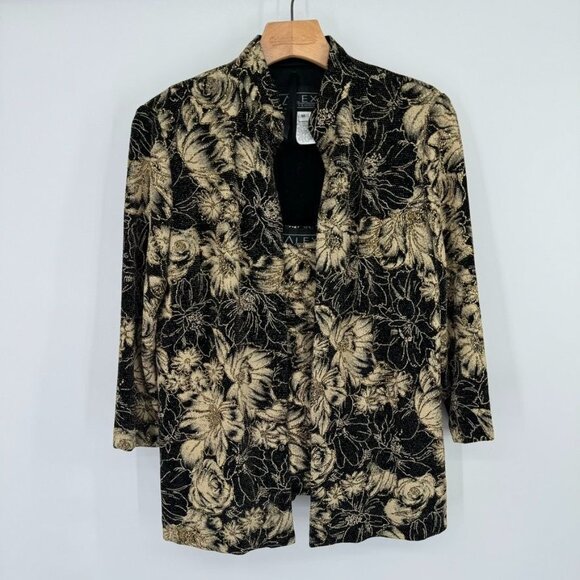 Alex Evenings Womens 2 pc Floral jacket Tank Top size Medium Black Gold sparkle - Picture 7 of 16